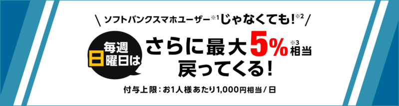 ソフトバンクスマホユーザーじゃなくても！毎週日曜日はさらに最大5％相当戻ってくる！