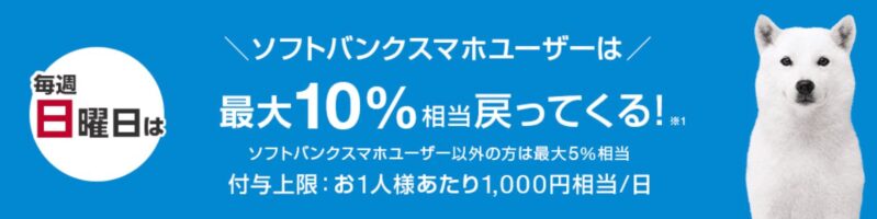 毎週日曜日はSoftbankスマホユーザーは最大10%戻ってくるキャンペーン